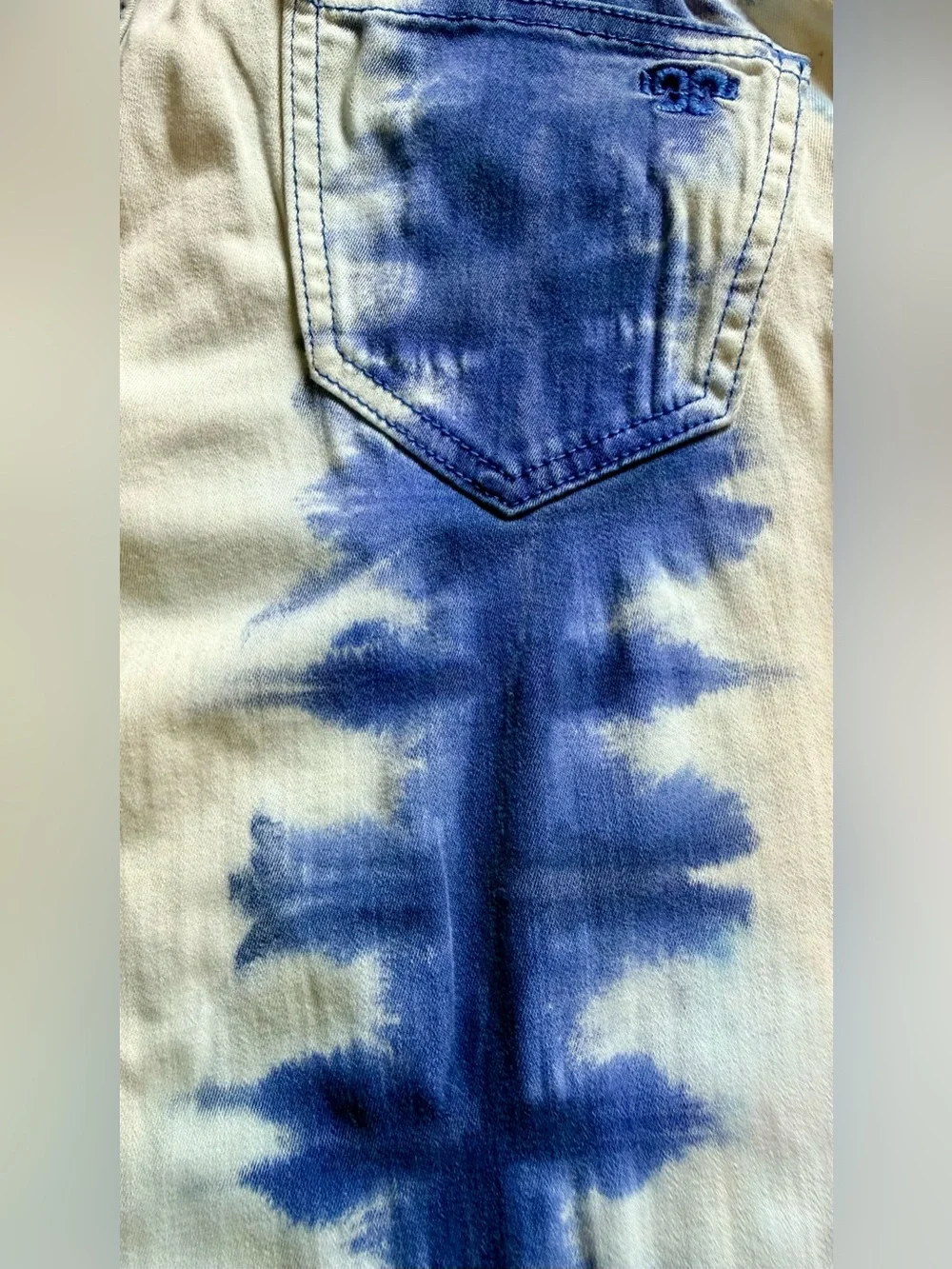 Tory Burch - Ana Frayed Hem Ankle Jeans - 27 - Indigo White Shibori Tie Dye